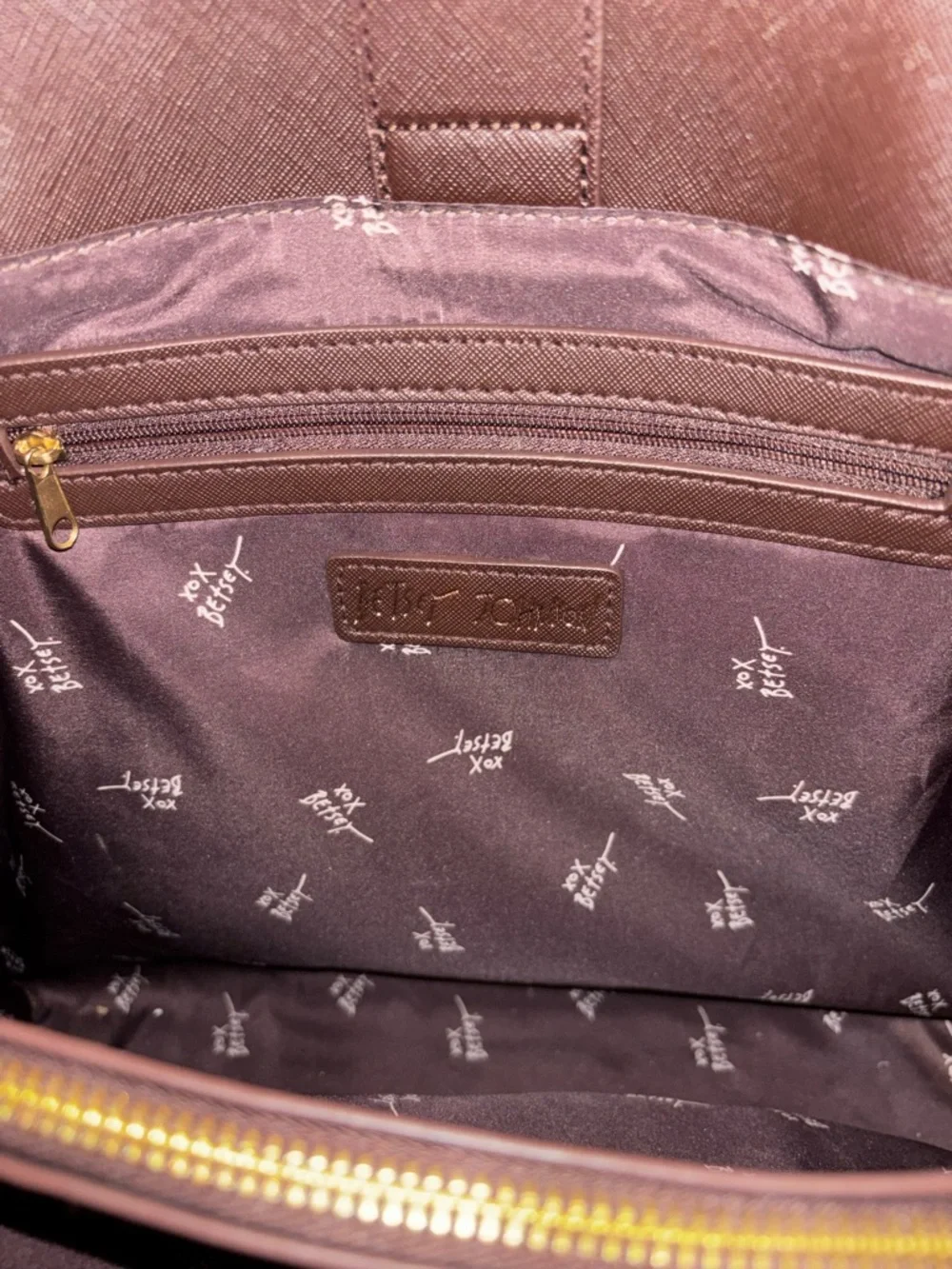 Betsey Johnson Brown Skull & Floral Embossed Tote Bag - Gold Skull Studs - Picture 7 of 11